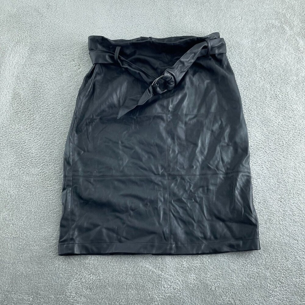 Zara Basic Collection Womens Faux Leather Pencil Skirt With Belt Detail XL 1784